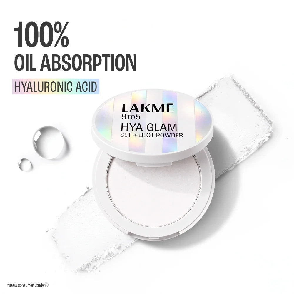 Lakmē 9to5 Hya Glam Instant Set + Blot Powder with Hyaluronic Acid