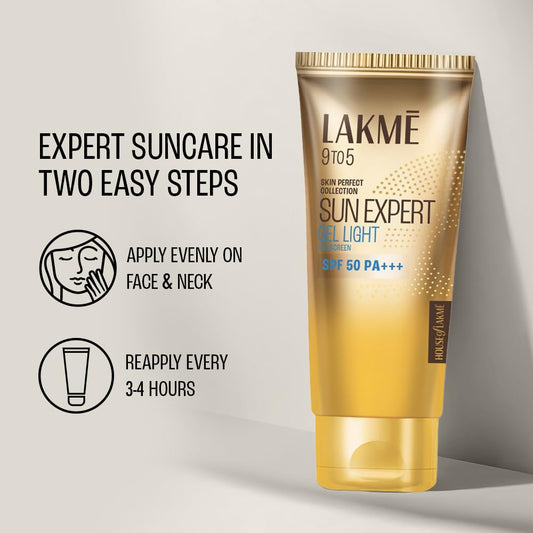 LAKMÉ Sun Expert SPF 50 PA+++ Gel Sunscreen, Niacinamide | Water-Light|For Oily & Combination Skin| Non-sticky | For All Skin Types, For UVA/B Protection,No White Cast 100g