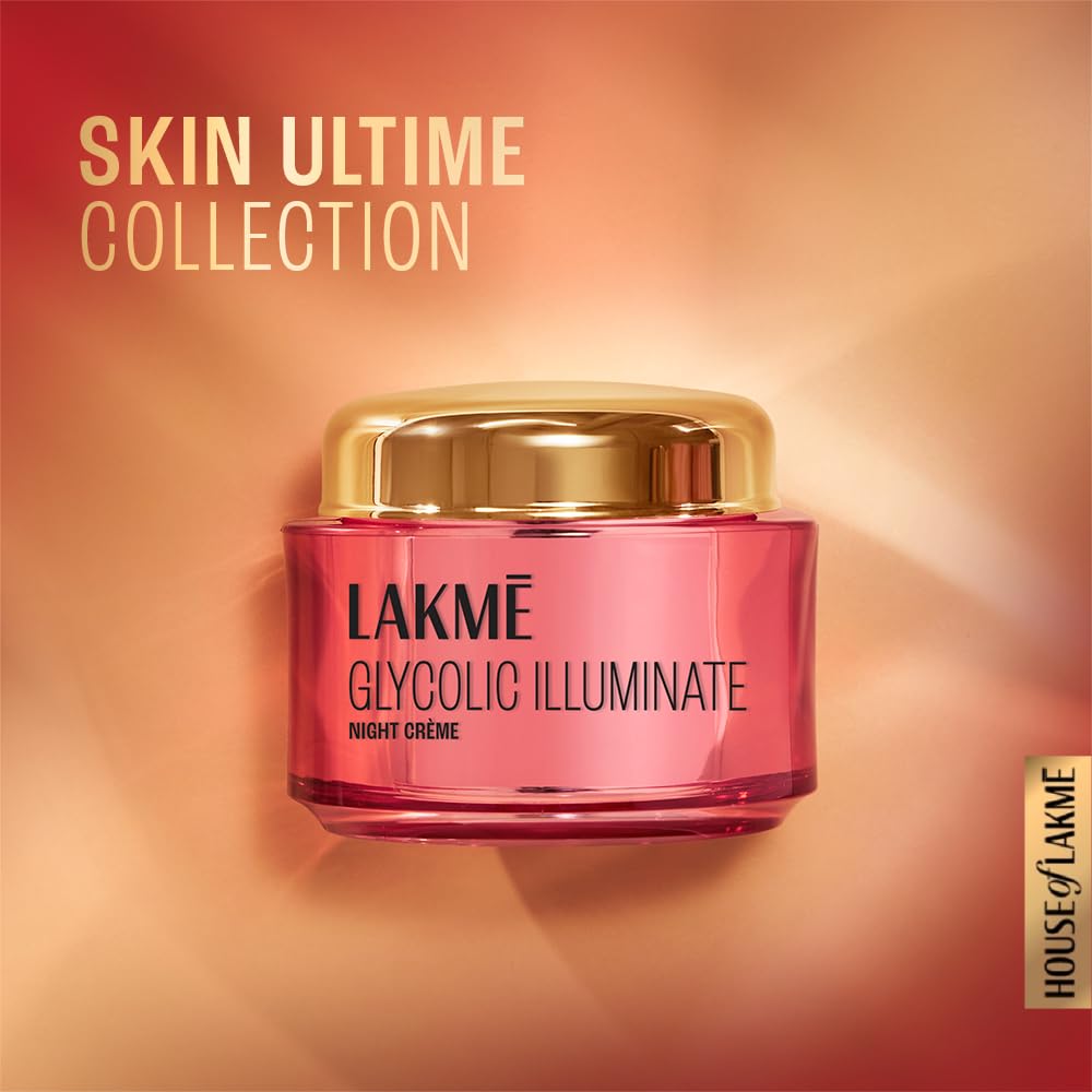 Lakme Glycolic Illuminate Night Cream with Glycolic Acid & 1% Niacinamide for Skin Cell Regeneration, 15g
