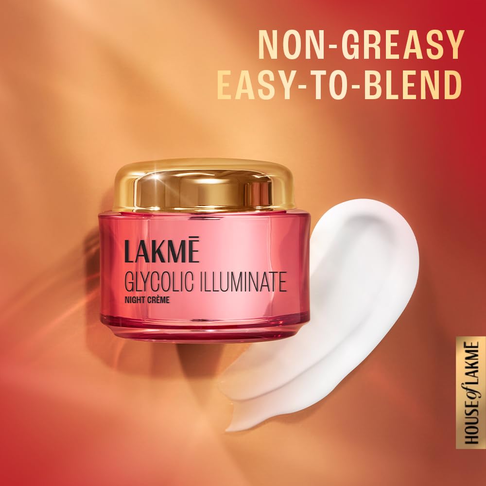 Lakme Glycolic Illuminate Night Cream with Glycolic Acid & 1% Niacinamide for Skin Cell Regeneration, 15g