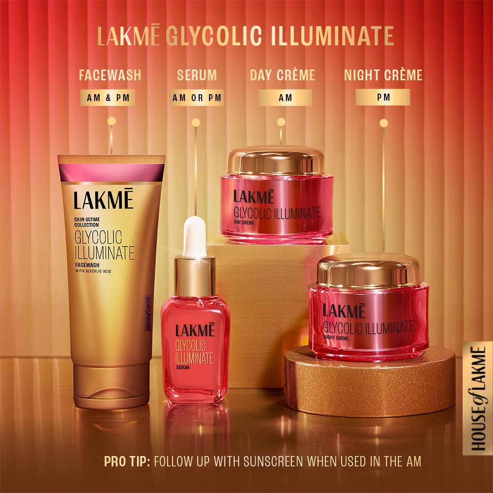 Lakme Glycolic Illuminate Night Cream with Glycolic Acid & 1% Niacinamide for Skin Cell Regeneration, 15g