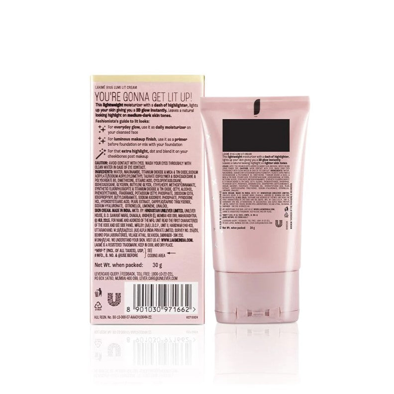 Lakme Lumi Lit Cream - Face Cream with Moisturizer + Highlighter, enriched with Niacinamide & Hyaluronic Acid - Gold, 60g