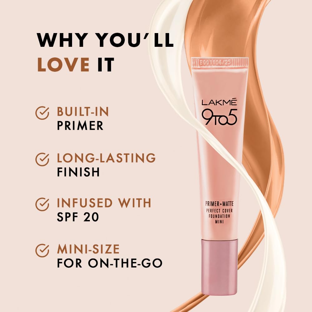 LAKMÉ 9-5 P+M Matte Finish Full Coverage Lotion Foundation Warm Sand 15Ml | For Normal Skin Types