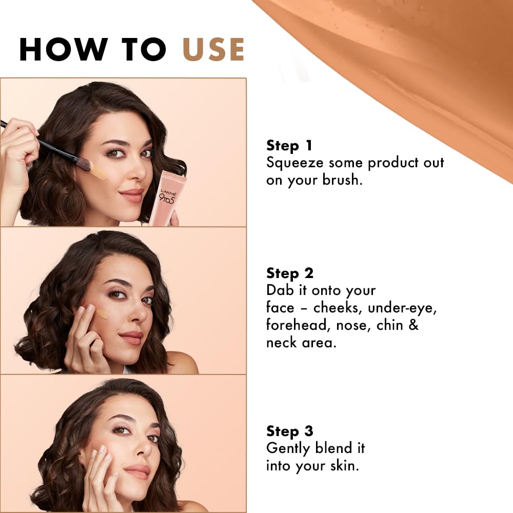 LAKMÉ 9-5 P+M Matte Finish Full Coverage Lotion Foundation Warm Sand 15Ml | For Normal Skin Types
