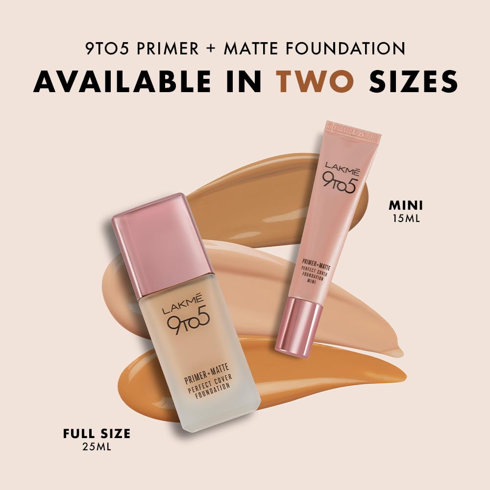 LAKMÉ 9-5 P+M Matte Finish Full Coverage Lotion Foundation Warm Sand 15Ml | For Normal Skin Types
