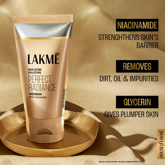 LAKMÉ Perfect Radiance Brightening Facewash with 98% Pure Niacinamide Complex | For Glowing Skin with Glycerin | Known to Reduce Pigmentation | 50gm