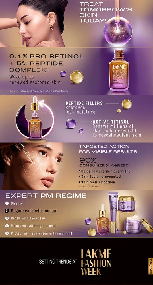 Lakme Retinol Advanced Renewal Serum 0.1% Retinol + 5% Peptide Complex 30 ML