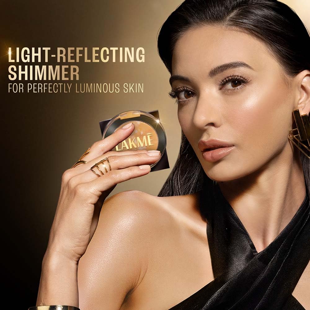 Lakme Glitterati Marble Highlighter With Vitamin E For Luminous Skin, Weightless Glow - Shimmer Rose