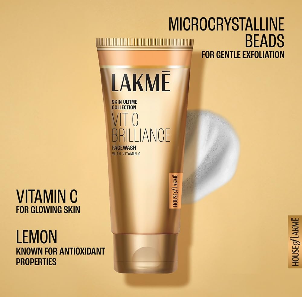Lakme Vitamin C Brilliance Facewash 100g | Vitamin C Face Wash for Glowing and Brighter Skin | 100% Soap Free Cleanser