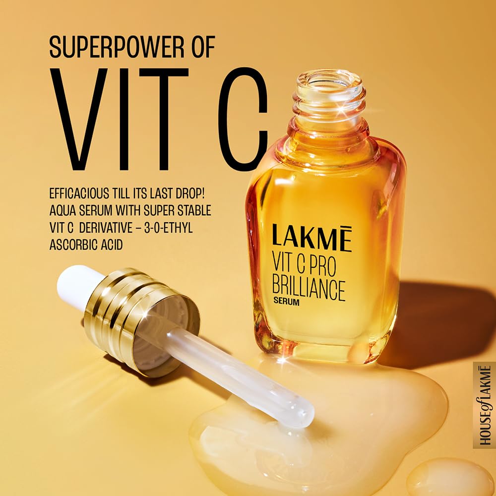 LAKMĒ VIT C BRILLANCE SERUM, 10% VIT C COMPLEX, GLASS SKIN IN 21 DAYS, TIGHTER BRIGHTER SKIN, 15ml