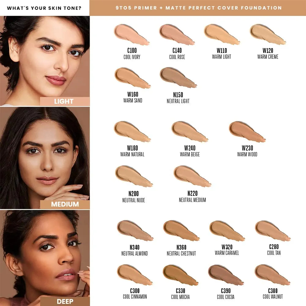 Lakme 9To5 Primer + Matte Perfect Cover Foundation,Neutral Chestnut N360