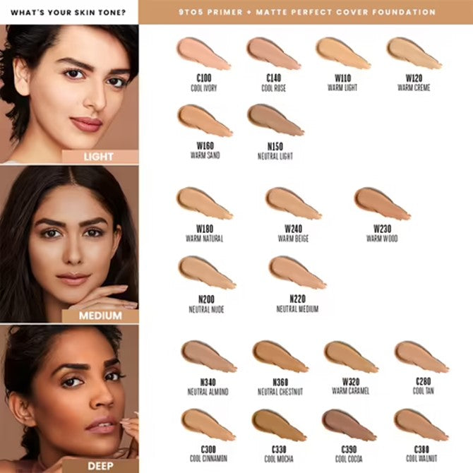 LAKMÉ 9 TO 5 PRIMER + MATTE PERFECT COVER FOUNDATION- COOL IVORY