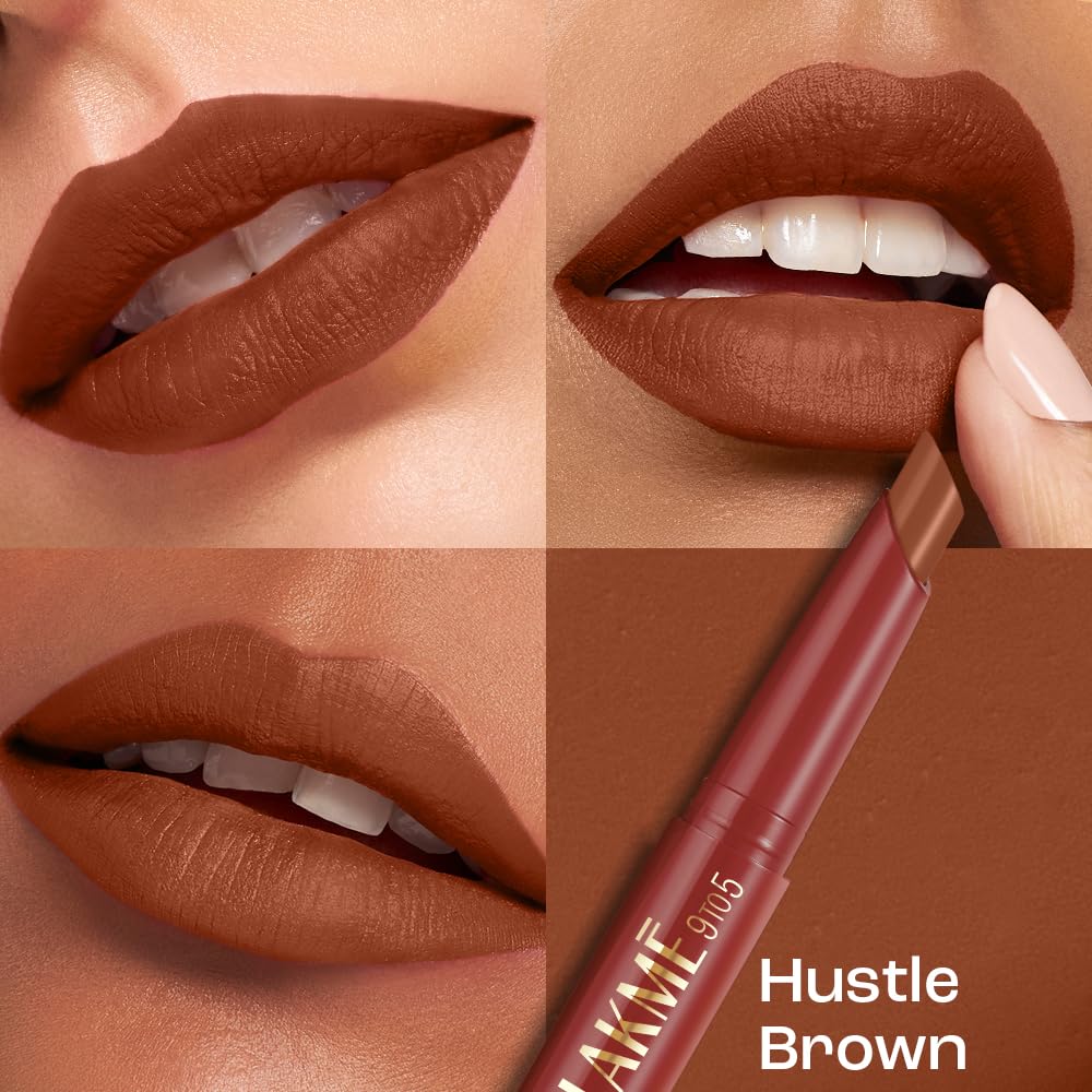Lakme 9 to 5 Forever Matte Lip Crayon, HUSTLE BROWN, with Vitamin C, Long-lasting Hydration