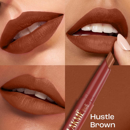 Lakme 9 to 5 Forever Matte Lip Crayon, HUSTLE BROWN, with Vitamin C, Long-lasting Hydration