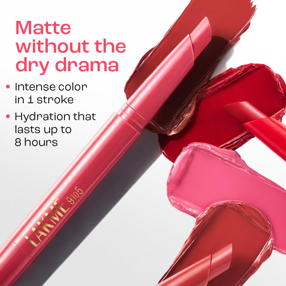 Lakme 9 to 5 Forever Matte Lip Crayon, HUSTLE BROWN, with Vitamin C, Long-lasting Hydration