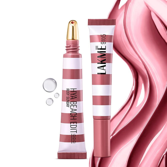 Lakme 9to5 Hya Beach Edit Lip Gloss Stain -2 Rosy Sunday, Long Lasting Stain, For Soft and Nourished Lips, with Linoleic Acid & Hyaluronic Acid, SPF 15, Non-Sticky and Lightweight, 10 ml