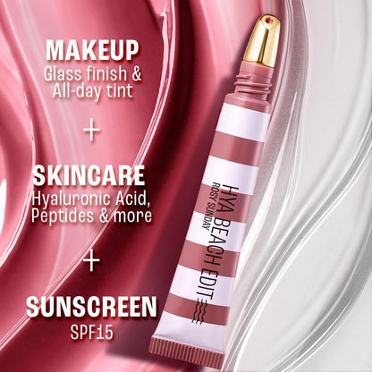 Lakme 9to5 Hya Beach Edit Lip Gloss Stain -2 Rosy Sunday, Long Lasting Stain, For Soft and Nourished Lips, with Linoleic Acid & Hyaluronic Acid, SPF 15, Non-Sticky and Lightweight, 10 ml