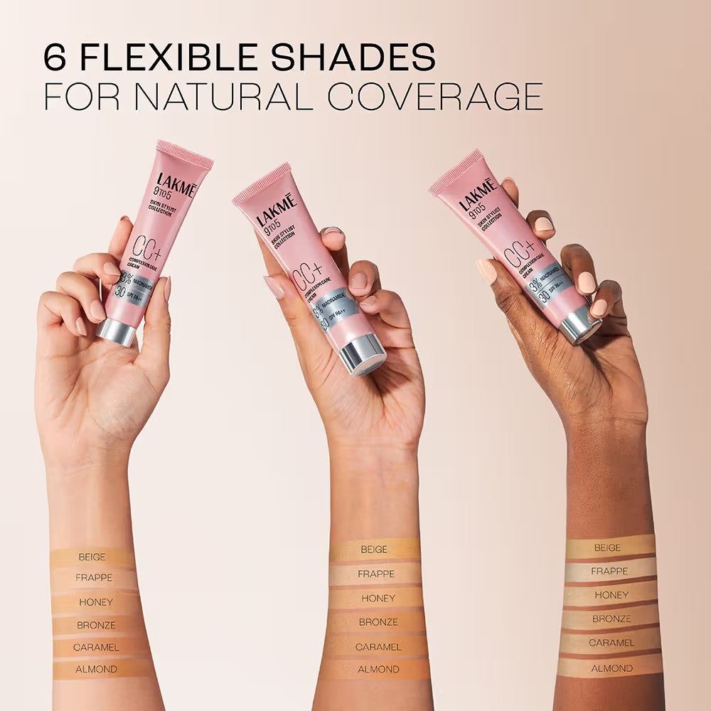 LAKMÉ Natural CC Cream With Spf30 Pa++ BRONZE   |Enriched With 3% Niacinamide | Conceals Dark Spots| Brightens Skin |Lightweight Moisturizer + Foundation For All Skin Types |30G