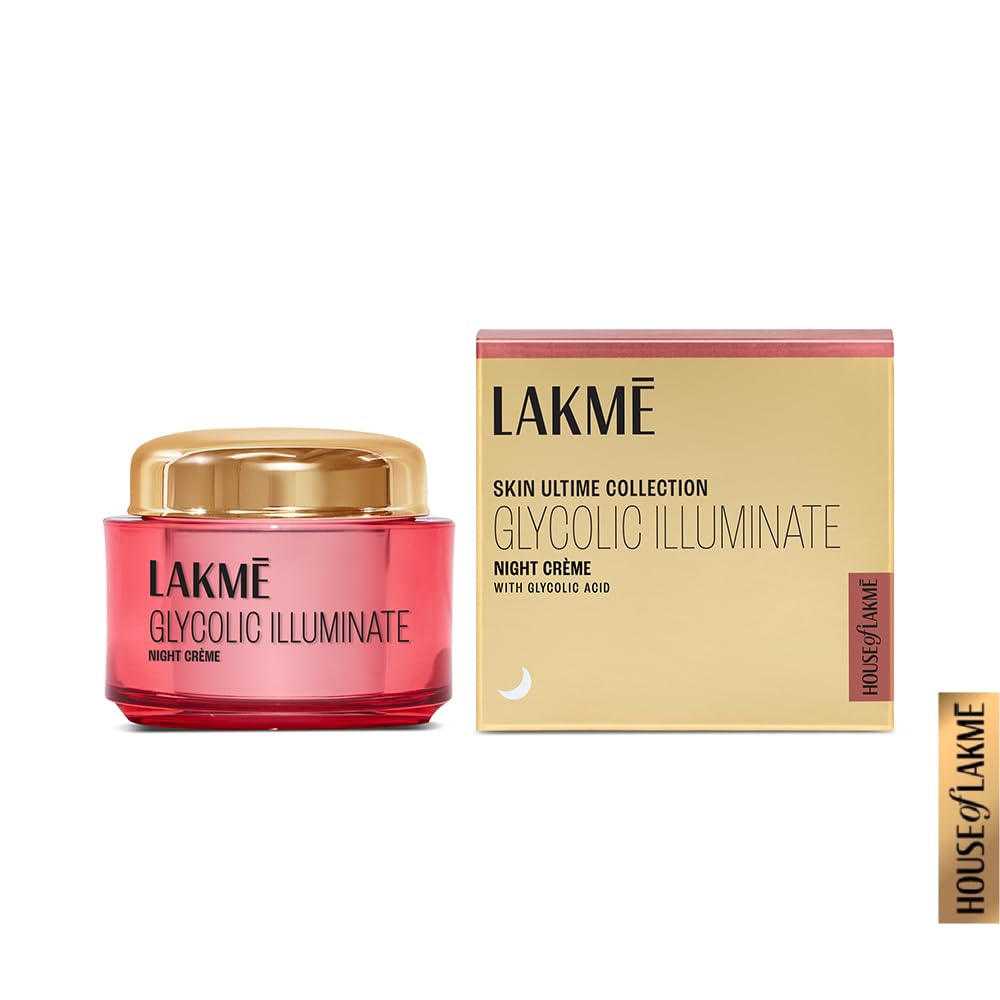 Lakme Glycolic Illuminate Night Cream with Glycolic Acid & 1% Niacinamide for Skin Cell Regeneration, 50g