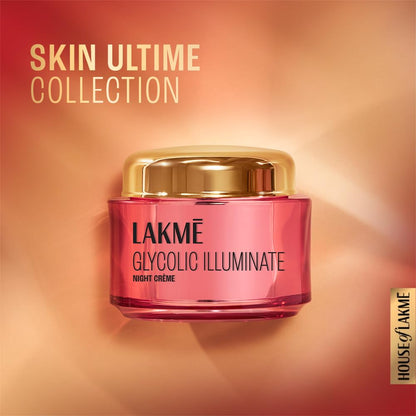 Lakme Glycolic Illuminate Night Cream with Glycolic Acid & 1% Niacinamide for Skin Cell Regeneration, 50g