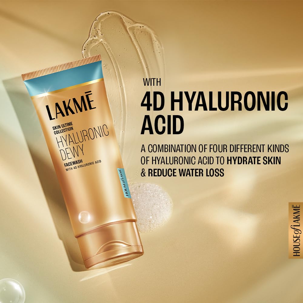 LAKMÉ Hyaluronic Dewy Facewash | Hyadrating 100g Face Cleanser with 4D Hyaluronic Acid | Removes impurities without stripping away moisture.