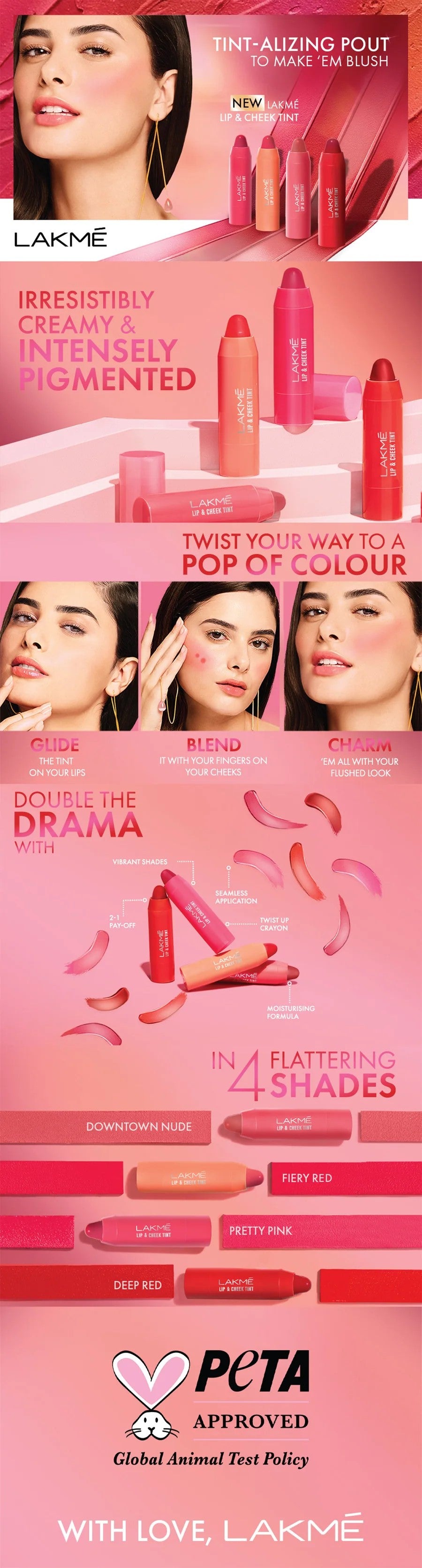 LAKME LIP LOVE LIP CHEEK TINT Pretty Pink Dazzling Gloss ZA