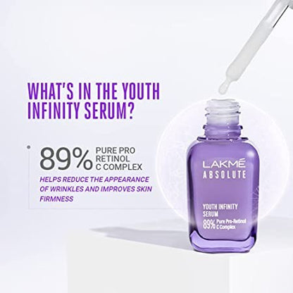 LAKMÉ Absolute Youth Infinity Skin Sculpting Face Serum with Niacinamide, Collagen Booster and Vitamin A for Anti-Ageing, Bright & Firm Skin, 30ml