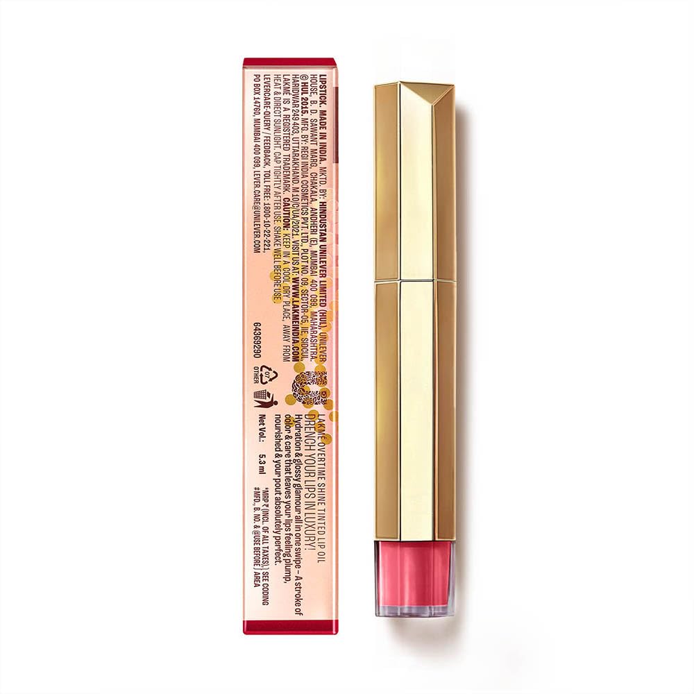 Lakme 9to5 Overtime Shine Tinted Lip Oil 5.3 ml- Pink Bloom