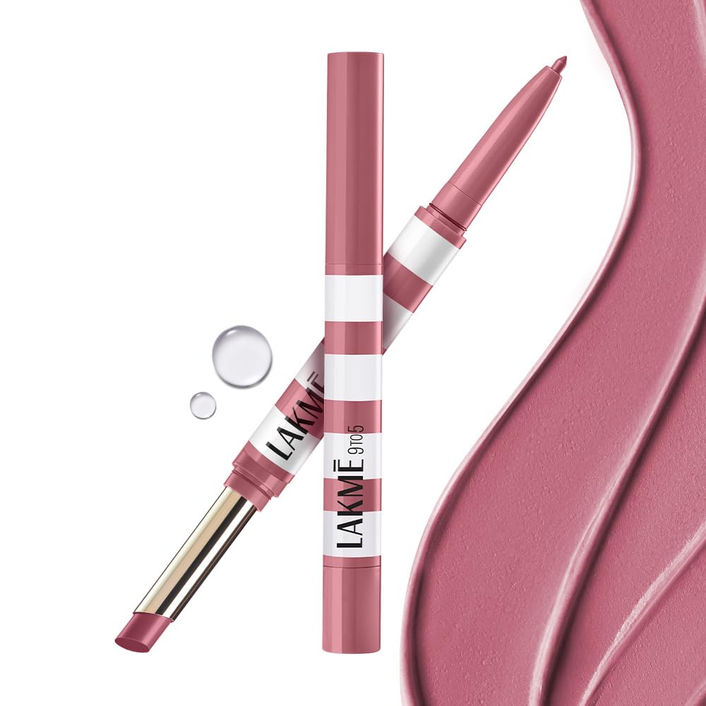Lakme 9to5 Hya Beach Edit, Lipstick + Liner Duo, Pro Pink, Infused with Hyaluronic Acid, Vitamin E, Jojoba Oil, Comfortable Matte Finish, SPF Powered, Hydrating Lipstick, 2+0.2 g