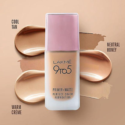 Lakmé 9 To 5 Primer + Matte Perfect Cover Liquid Foundation, Neutral Nude, 25ml, Matte Finish