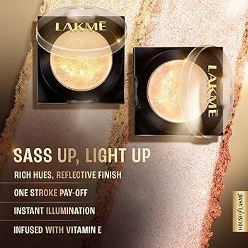Lakme Glitterati Marble Highlighter With Vitamin E For Luminous Skin, Weightless Glow - Shimmer Rose