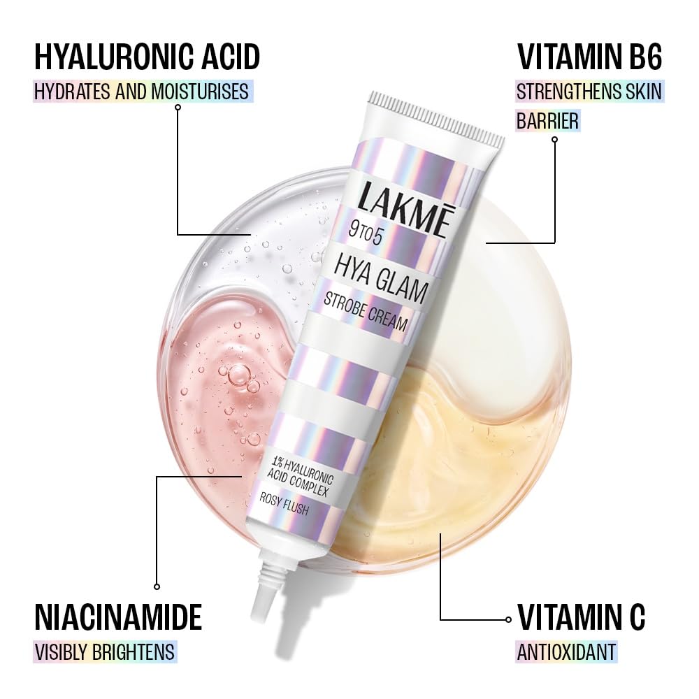 Lakmē 9to5 Hya Glam Strobe cream with Hyaluronic acid & Niacinamide -ROSY FLUSH