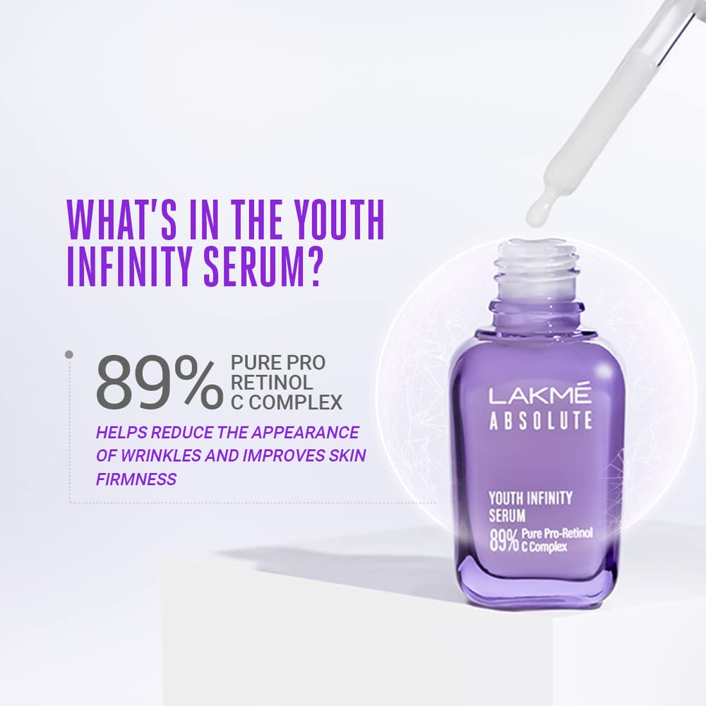 LAKMÉ Absolute Youth Infinity Skin Sculpting Face Serum with Niacinamide, Collagen Booster and Vitamin A for Anti-Ageing, Bright & firm Skin,30ml,