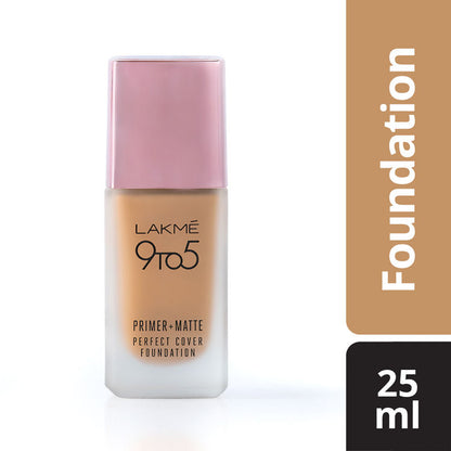 LAKMÉ 9 TO 5 PRIMER + MATTE PERFECT COVER FOUNDATION- WARM CARAMEL W320